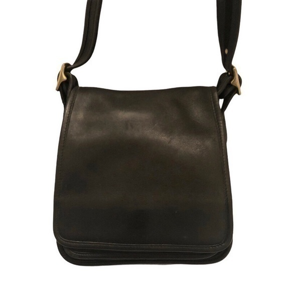 Coach vintage black leather flap crossbody bag